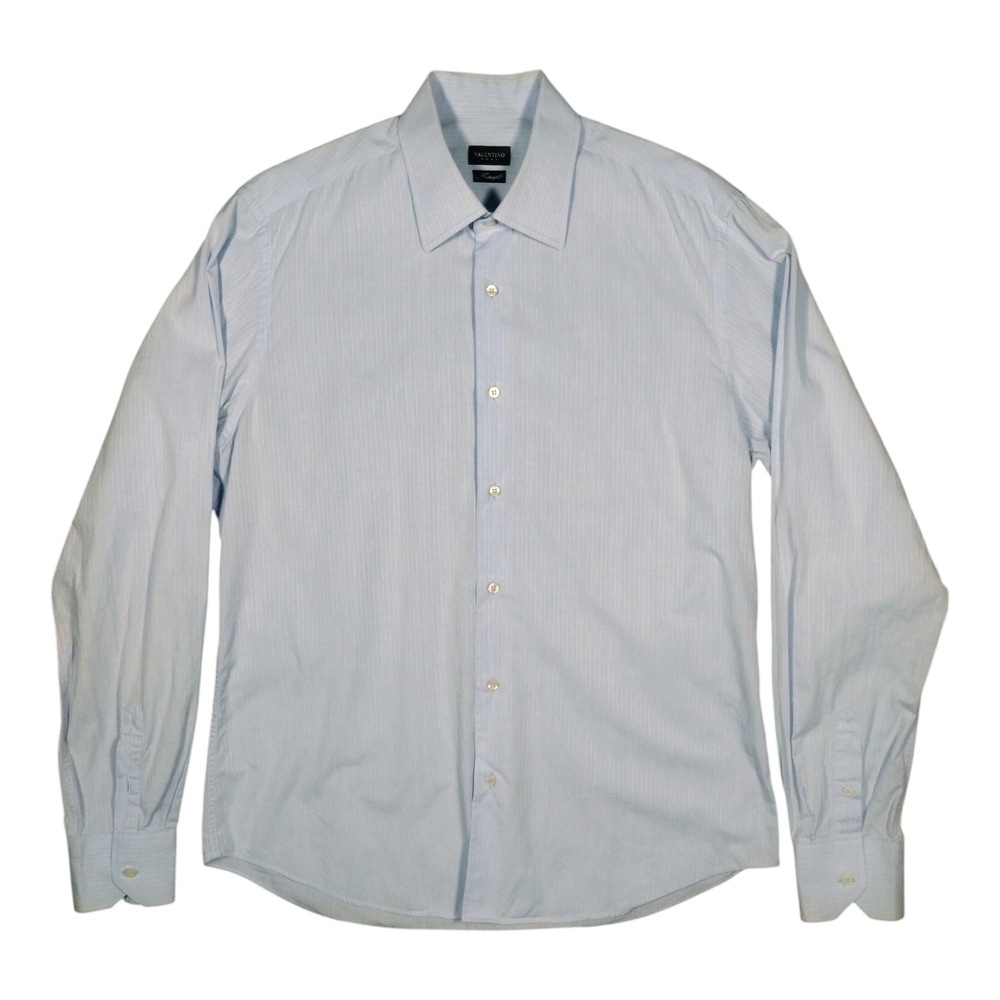 Valentino Roma Interfit Men's Italian Blue White Pinstripe L Dress Shirt 16.5 42